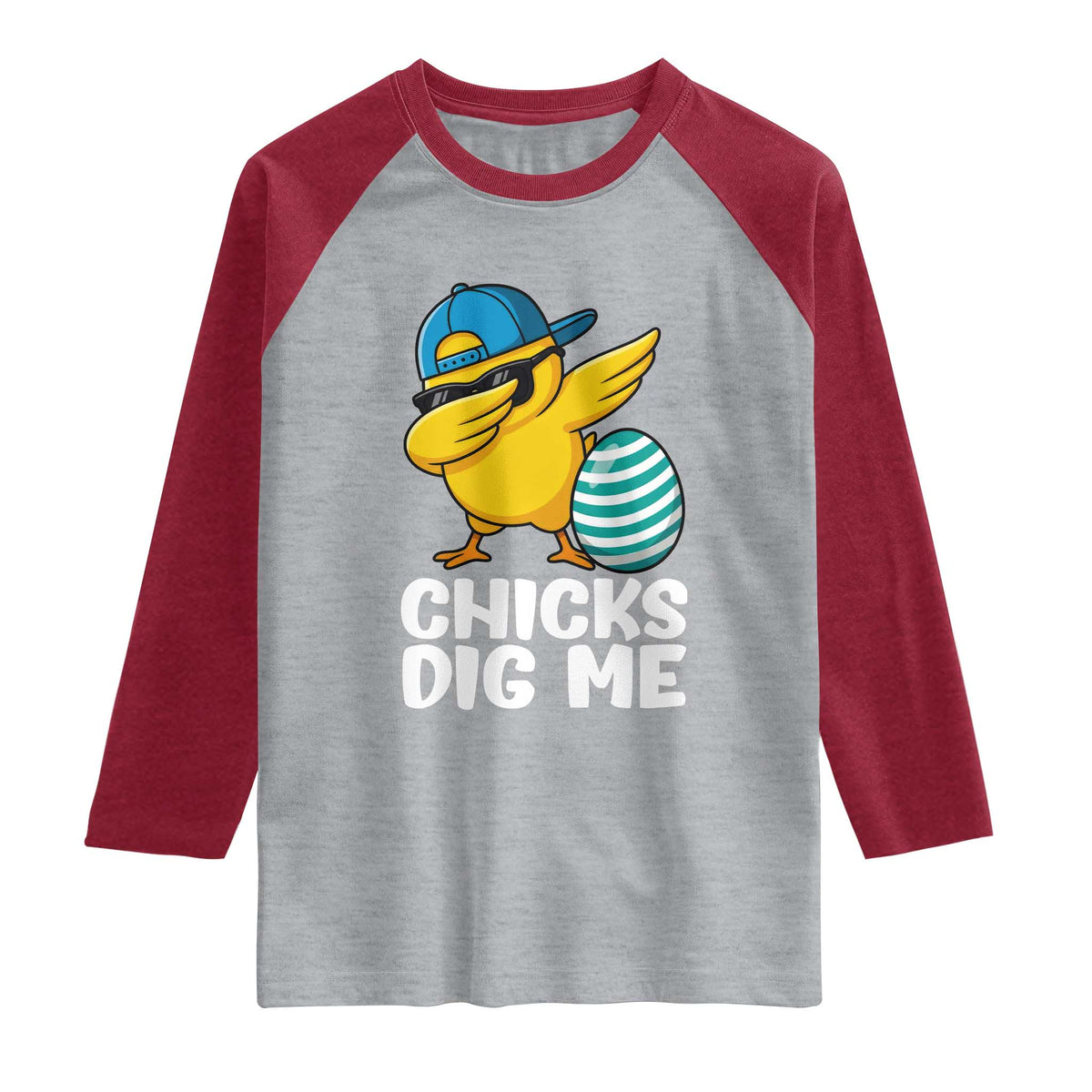 Easter Chicks Dig Me Raglan Shirt Cute Chicken Dabbing Egg Hunt Toddler TS14 Heather Gray Heather Red Print Your Wear