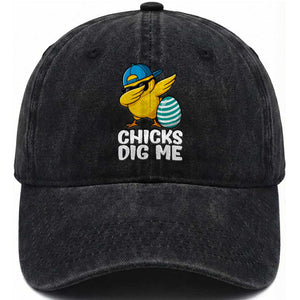 Easter Chicks Dig Me Washed Cotton Baseball Cap Cute Chicken Dabbing Egg Hunt Toddler TS14 Washed Cap Universal Fit Black Print Your Wear