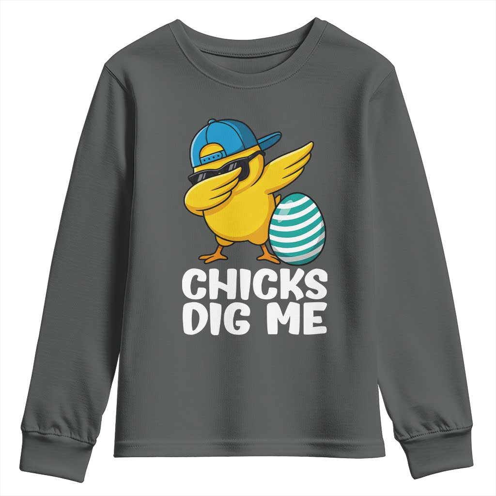 Easter Chicks Dig Me Youth Sweatshirt Cute Chicken Dabbing Egg Hunt Toddler TS14 Dark Heather Print Your Wear