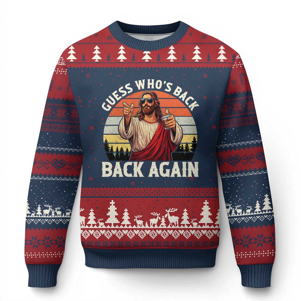 Funny Jesus Easter Ugly Christmas Sweater Guess Who's Back? Back Again Easter TS14 Navy Red Print Your Wear