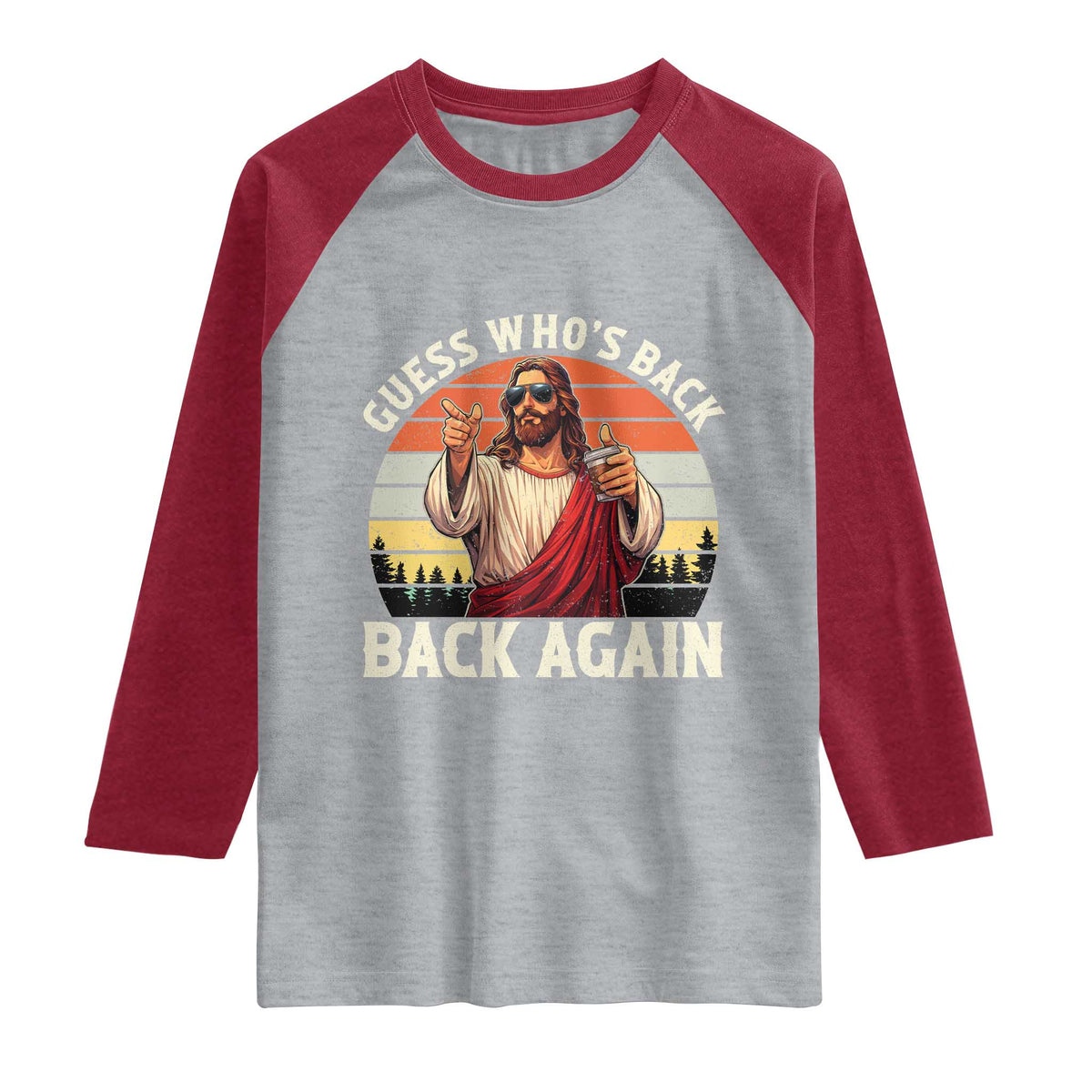 Funny Jesus Easter Raglan Shirt Guess Who's Back? Back Again Easter TS14 Heather Gray Heather Red Print Your Wear