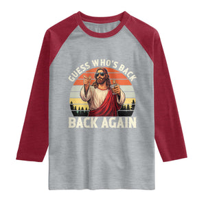 Funny Jesus Easter Raglan Shirt Guess Who's Back? Back Again Easter TS14 Heather Gray Heather Red Print Your Wear