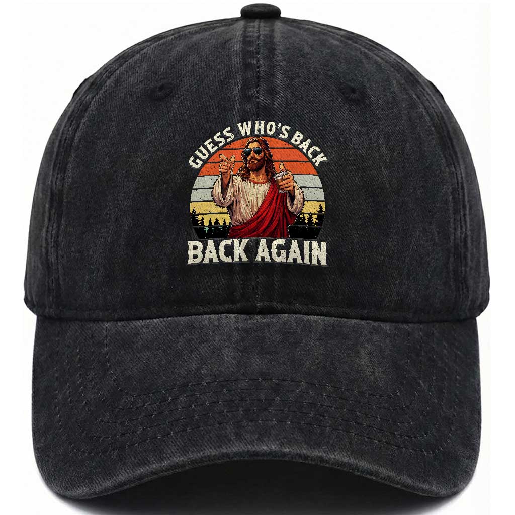 Funny Jesus Easter Washed Cotton Baseball Cap Guess Who's Back? Back Again Easter TS14 Washed Cap Universal Fit Black Print Your Wear