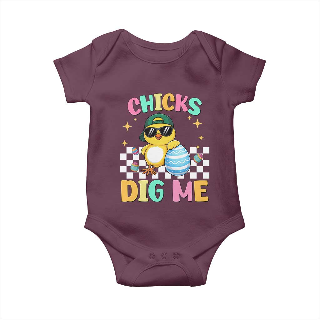 Chicks Dig Me Baby Onesie Funny Easter Chick TS14 Maroon Print Your Wear