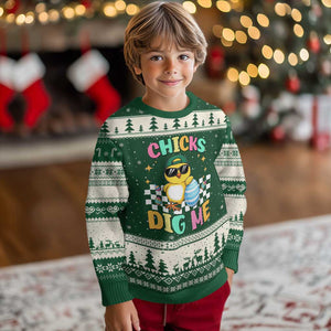 Chicks Dig Me Ugly Christmas Sweater Funny Easter Chick TS14 Forest Green Beige Print Your Wear