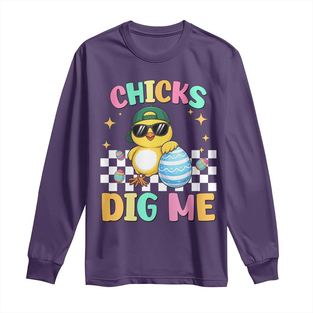 Chicks Dig Me Long Sleeve Shirt Funny Easter Chick TS14 Purple Print Your Wear
