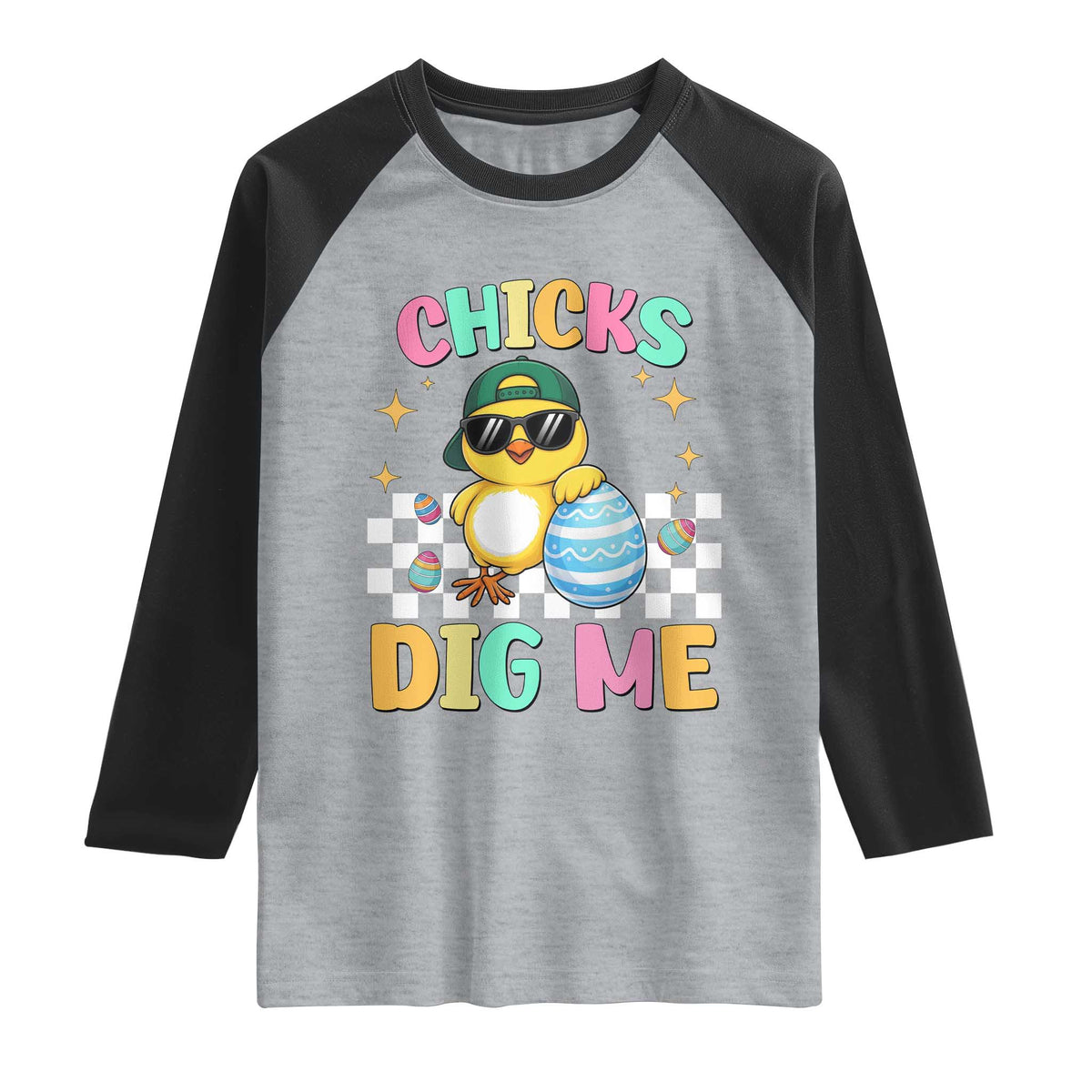 Chicks Dig Me Raglan Shirt Funny Easter Chick TS14 Heather Gray Black Print Your Wear