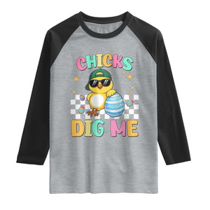 Chicks Dig Me Raglan Shirt Funny Easter Chick TS14 Heather Gray Black Print Your Wear