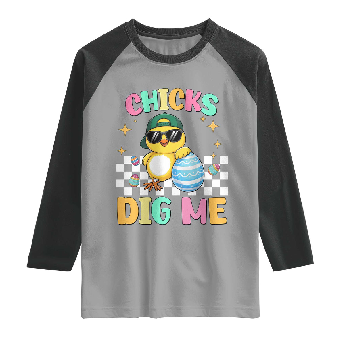 Chicks Dig Me Raglan Shirt Funny Easter Chick TS14 Sport Gray Black Print Your Wear