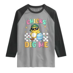 Chicks Dig Me Raglan Shirt Funny Easter Chick TS14 Sport Gray Black Print Your Wear