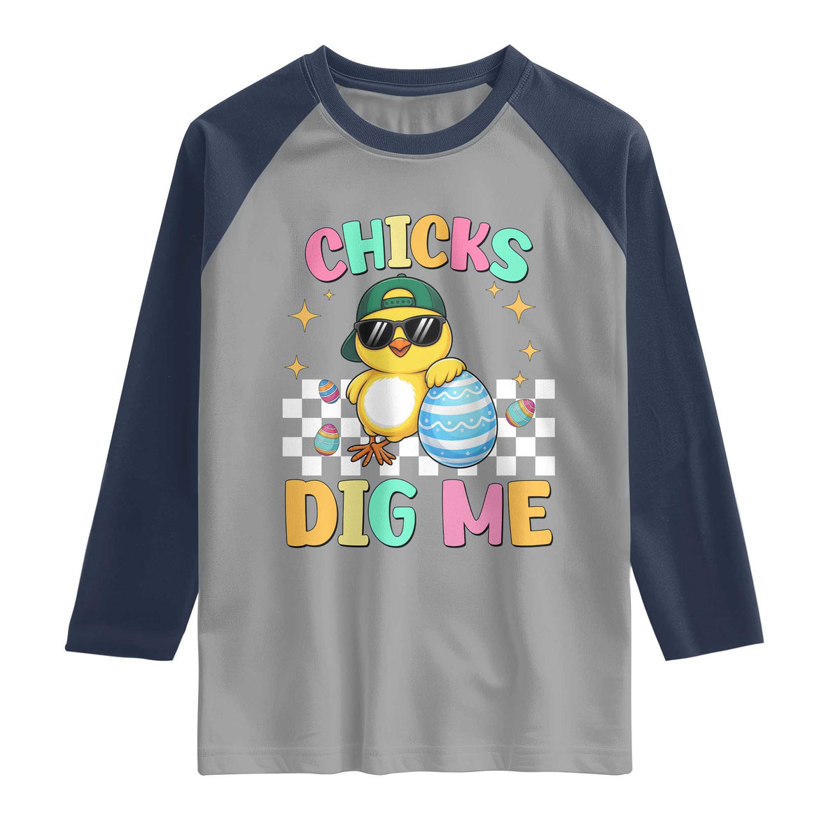 Chicks Dig Me Raglan Shirt Funny Easter Chick TS14 Sport Gray Navy Print Your Wear