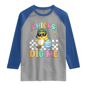 Chicks Dig Me Raglan Shirt Funny Easter Chick TS14 Sport Gray Royal Print Your Wear