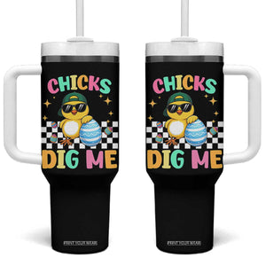 Chicks Dig Me Tumbler With Handle Funny Easter Chick TS14 One Size: 40 oz Black Print Your Wear