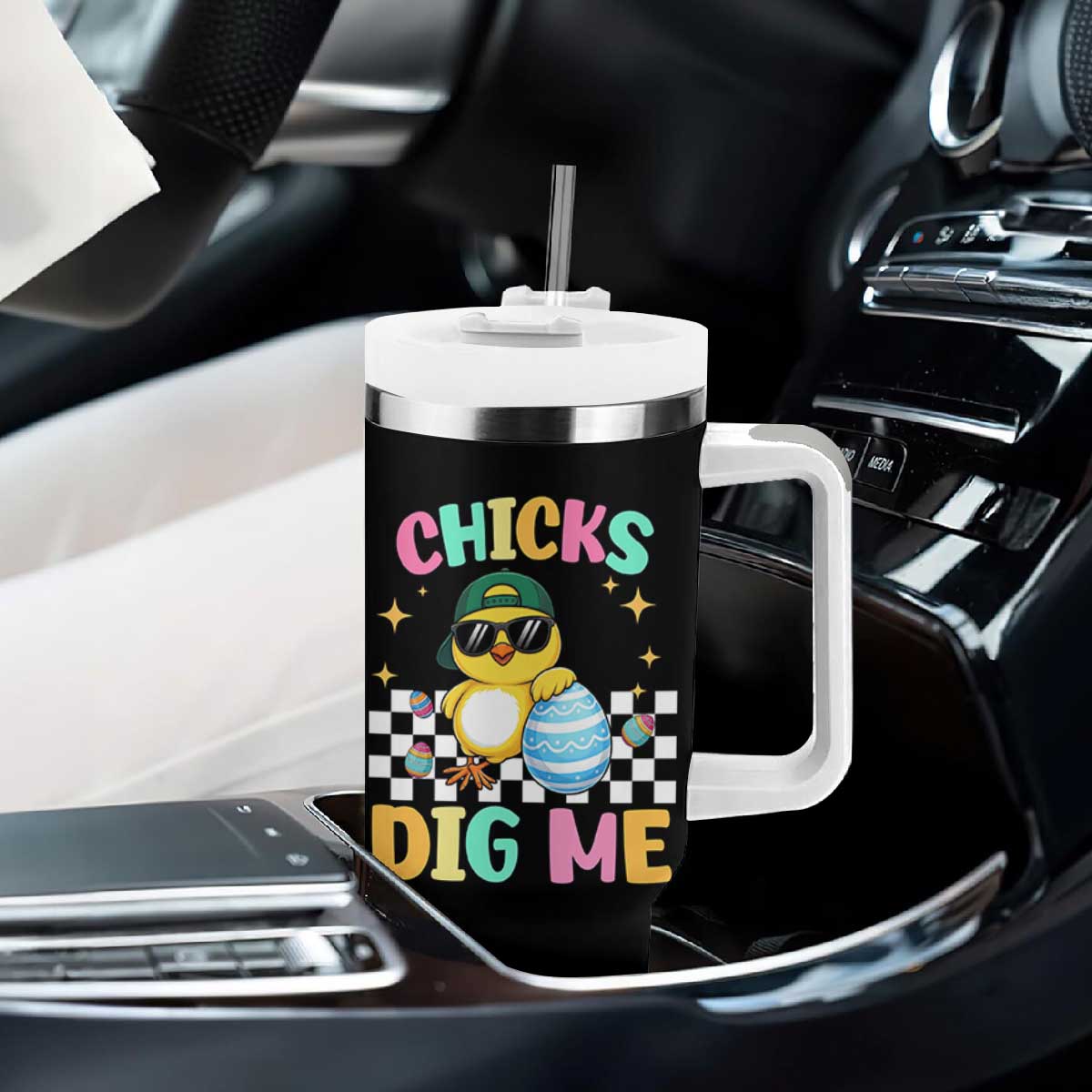 Chicks Dig Me Tumbler With Handle Funny Easter Chick TS14 Print Your Wear