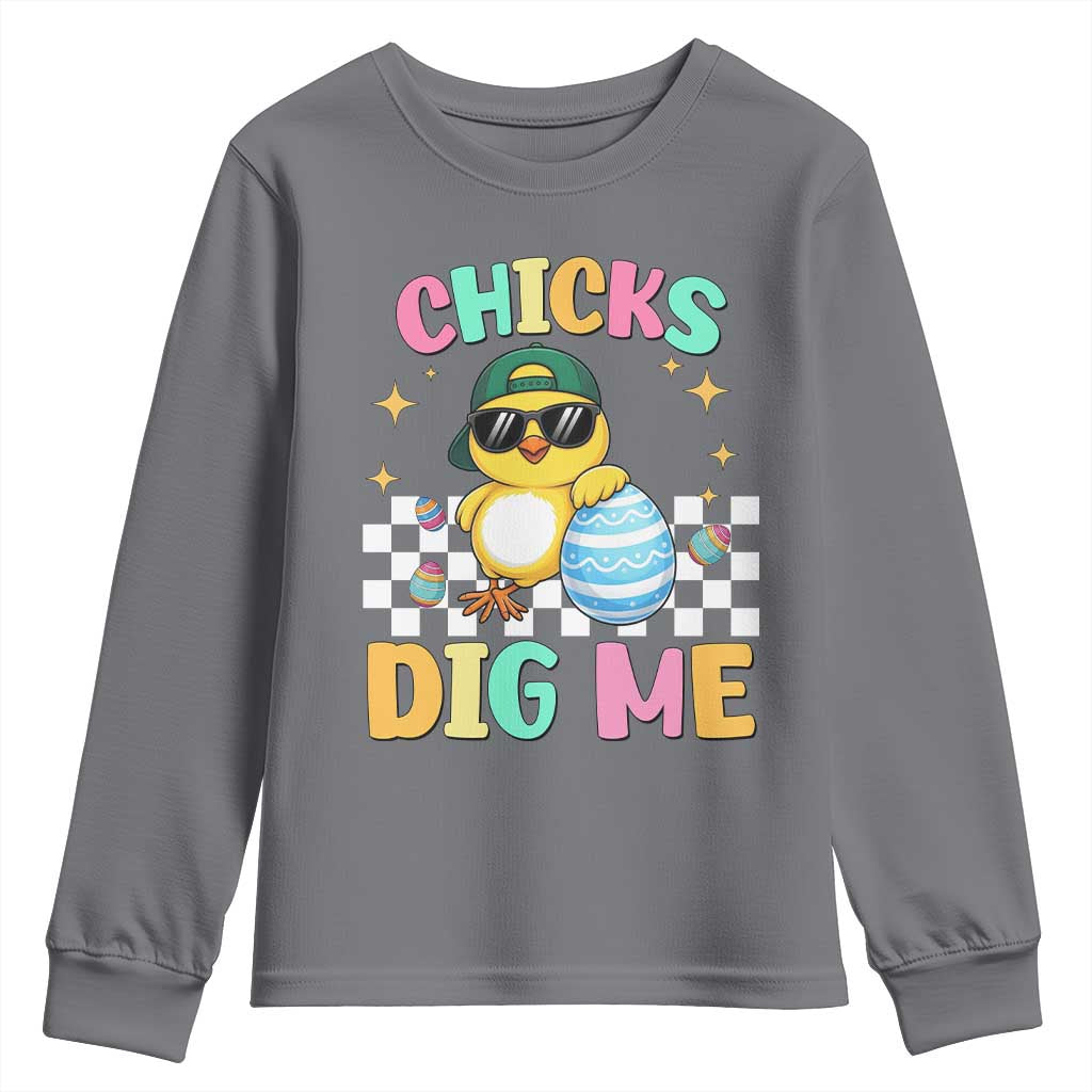 Chicks Dig Me Youth Sweatshirt Funny Easter Chick TS14 Charcoal Print Your Wear