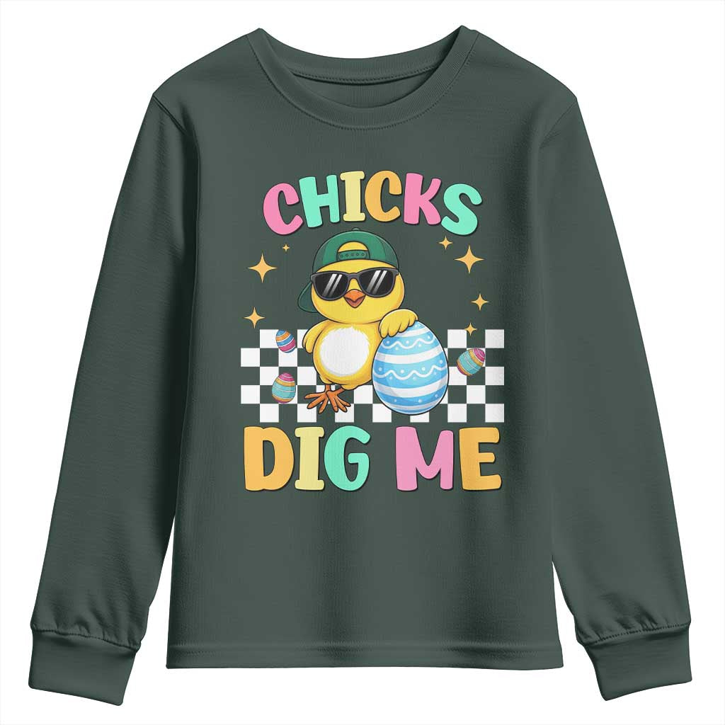Chicks Dig Me Youth Sweatshirt Funny Easter Chick TS14 Dark Forest Green Print Your Wear