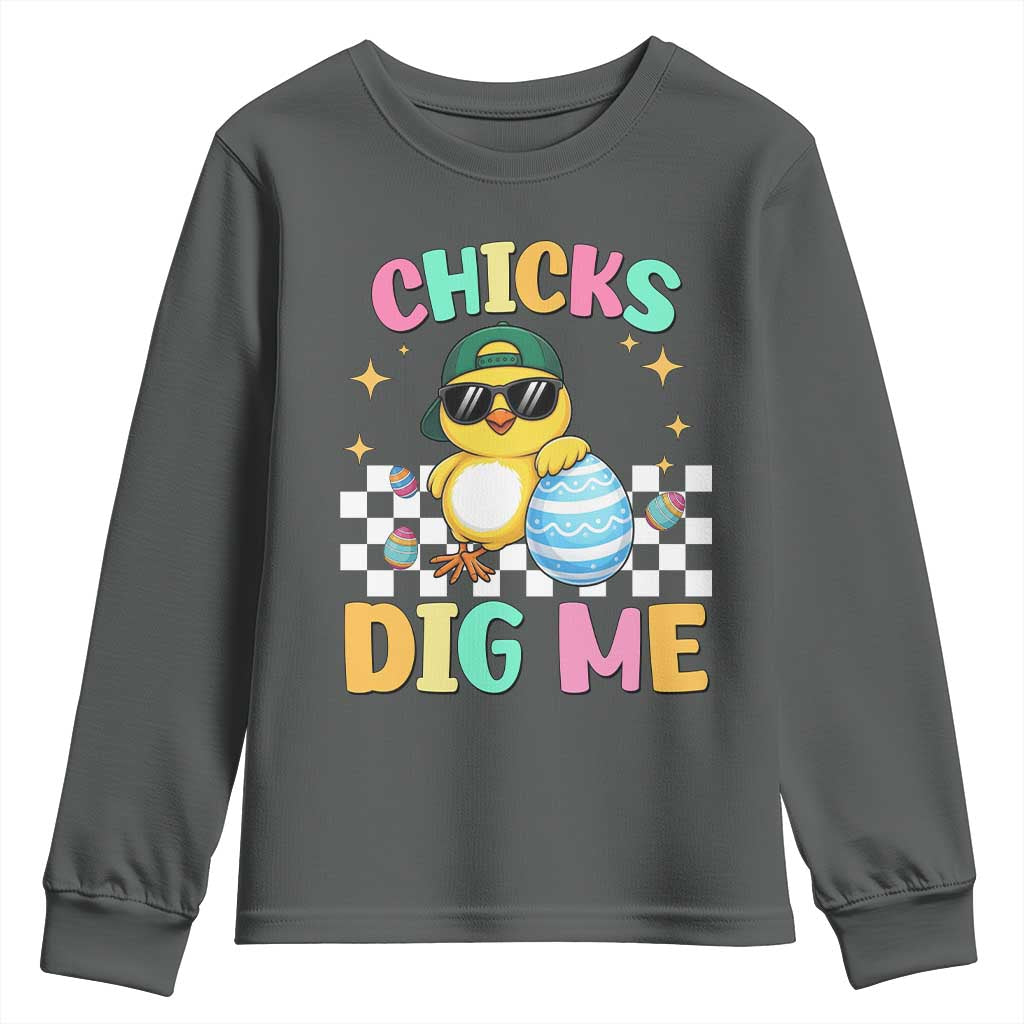 Chicks Dig Me Youth Sweatshirt Funny Easter Chick TS14 Dark Heather Print Your Wear
