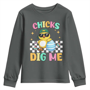 Chicks Dig Me Youth Sweatshirt Funny Easter Chick TS14 Dark Heather Print Your Wear