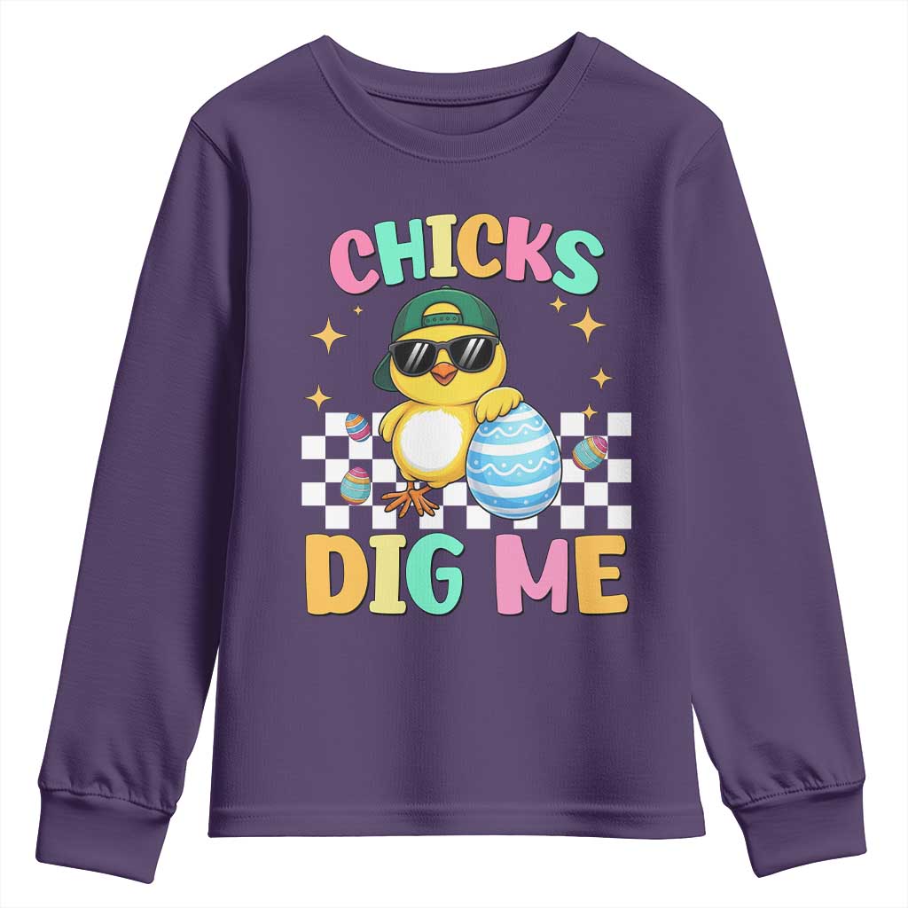 Chicks Dig Me Youth Sweatshirt Funny Easter Chick TS14 Purple Print Your Wear