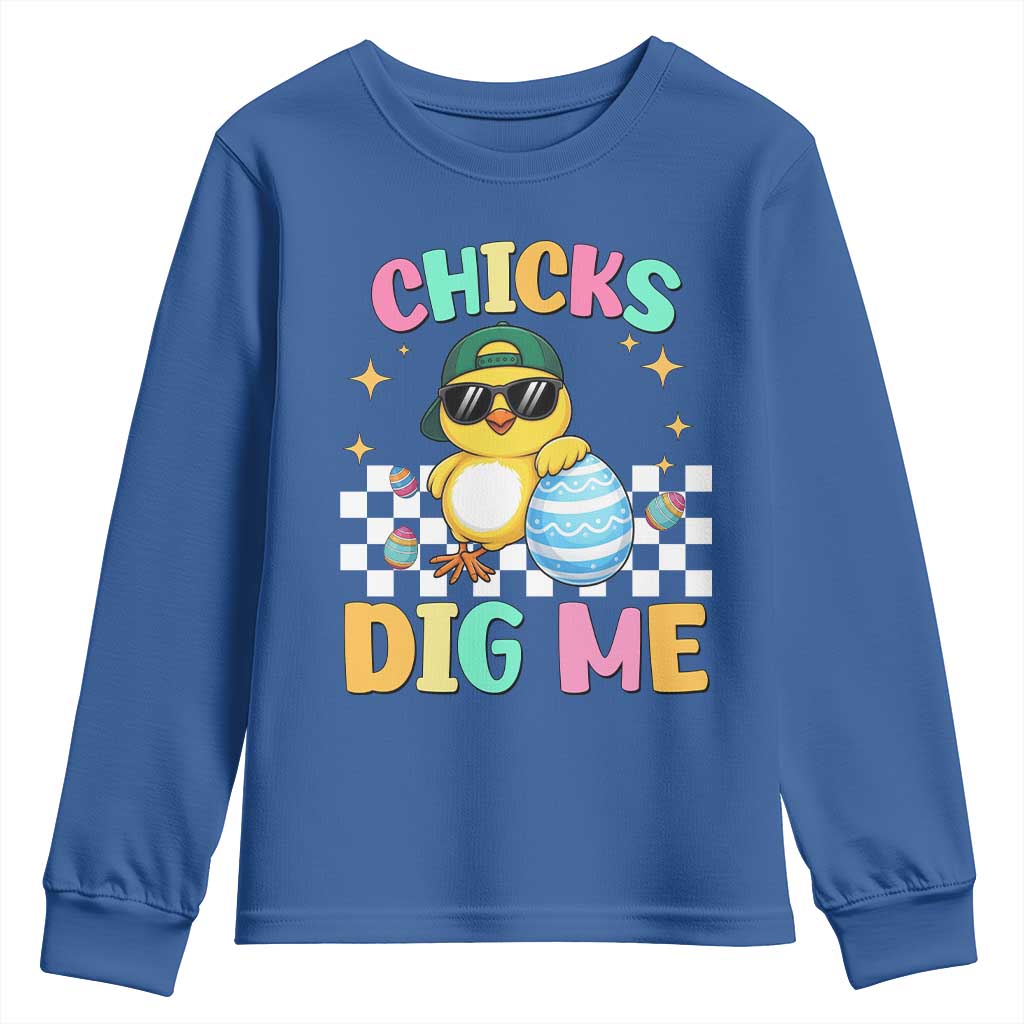 Chicks Dig Me Youth Sweatshirt Funny Easter Chick TS14 Royal Blue Print Your Wear