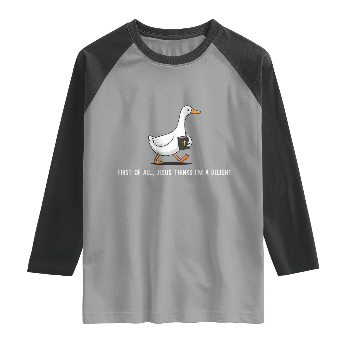 Jesus Thinks I'm A Delight Raglan Shirt Funny Christian Goose Sarcastic TS14 Sport Gray Black Print Your Wear