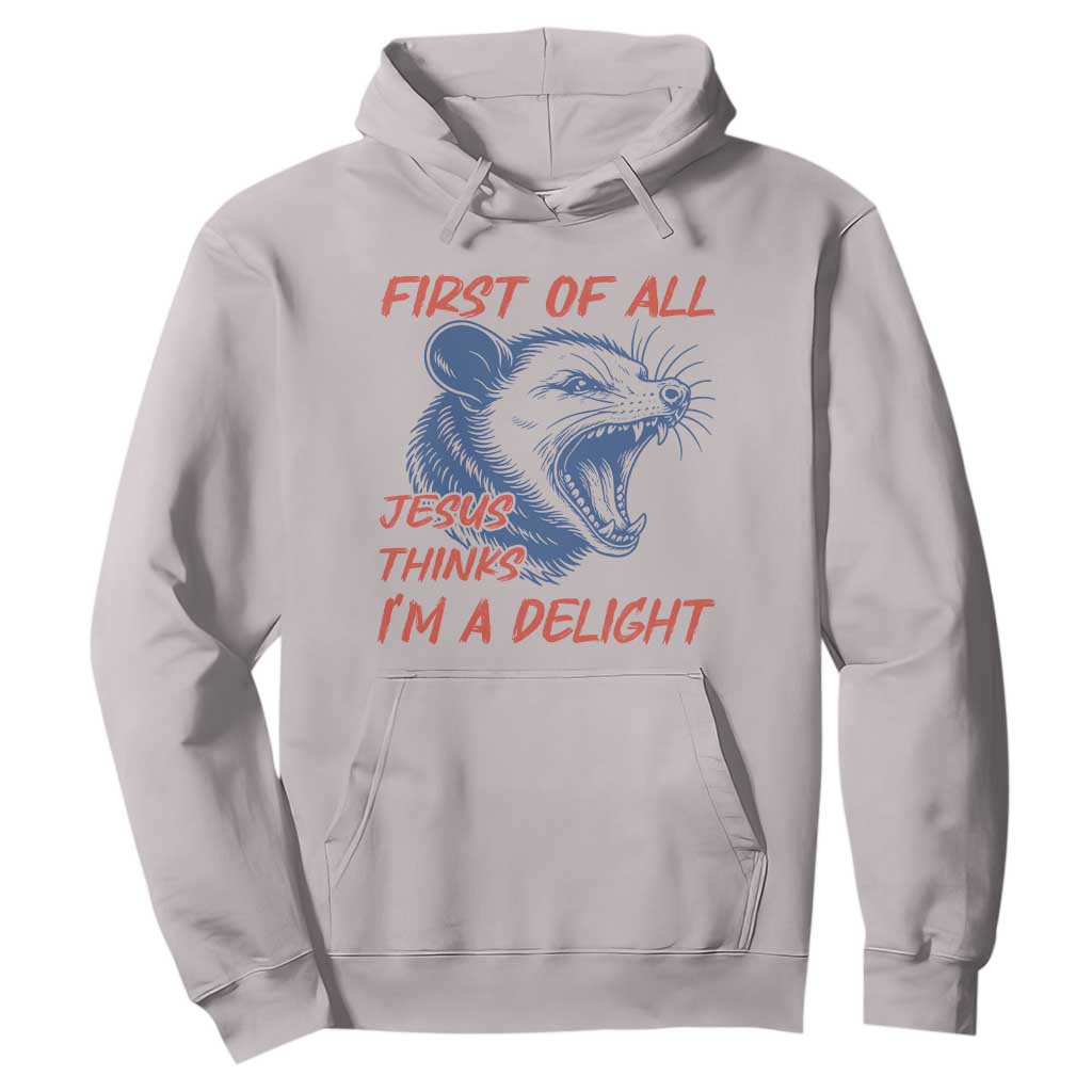 First of All Jesus Thinks I'm A Delight Hoodie Funny Opossum Christian TS14 Ice Gray Print Your Wear