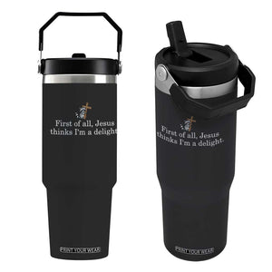 Jesus Thinks I'm A Delight Flip Straw Tumbler Funny Christian Raccoon Sarcastic TS14 One Size: 30 oz Black Print Your Wear