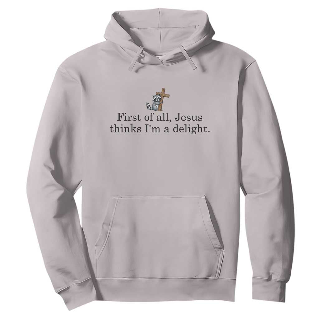 Funny Christian Raccoon Hoodie Sarcastic Jesus Thinks I'm A Delight TS14 Ice Gray Print Your Wear