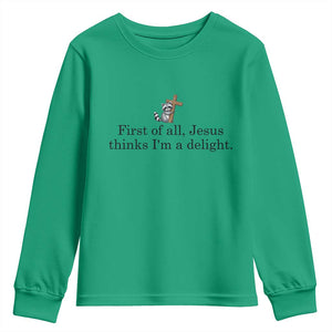 Funny Christian Raccoon Youth Sweatshirt Sarcastic Jesus Thinks I'm A Delight TS14 Irish Green Print Your Wear