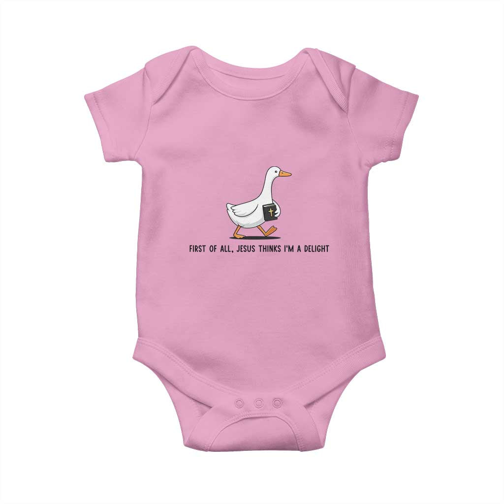 Funny Christian Goose Baby Onesie Jesus Thinks I'm A Delight TS14 Light Pink Print Your Wear