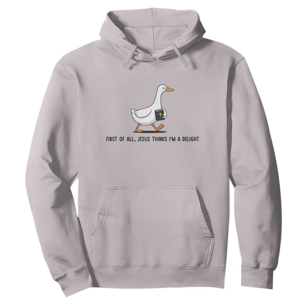 Funny Christian Goose Hoodie Jesus Thinks I'm A Delight TS14 Ice Gray Print Your Wear