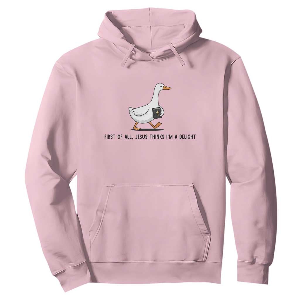 Funny Christian Goose Hoodie Jesus Thinks I'm A Delight TS14 Light Pink Print Your Wear