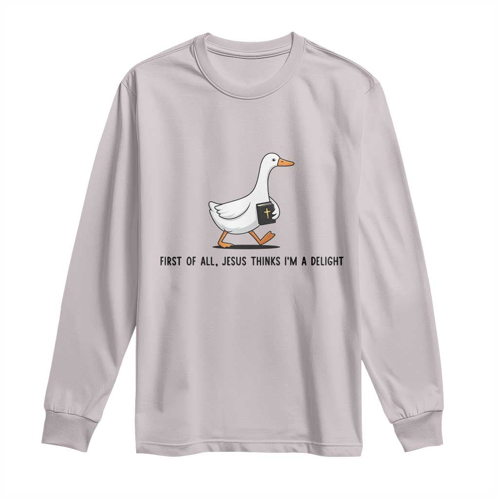 Funny Christian Goose Long Sleeve Shirt Jesus Thinks I'm A Delight TS14 Ice Gray Print Your Wear