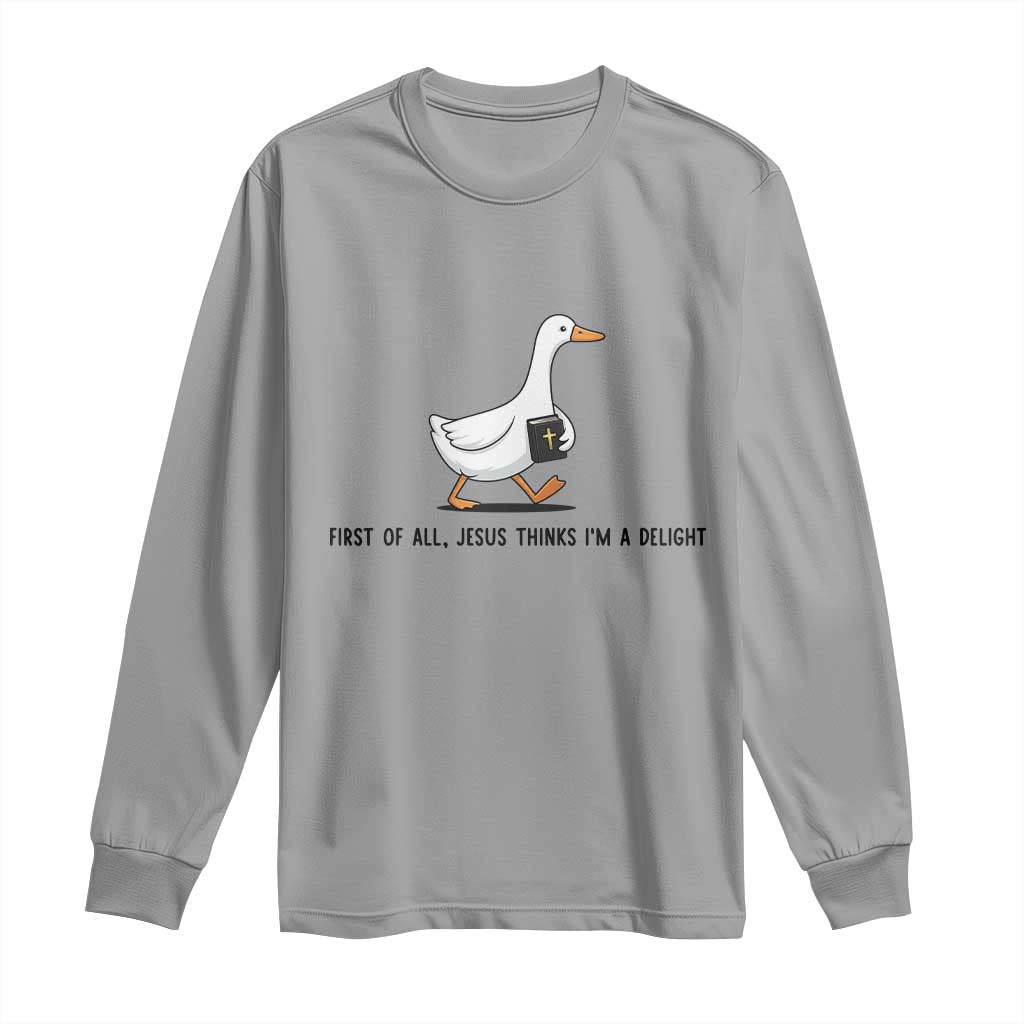 Funny Christian Goose Long Sleeve Shirt Jesus Thinks I'm A Delight TS14 Sport Gray Print Your Wear
