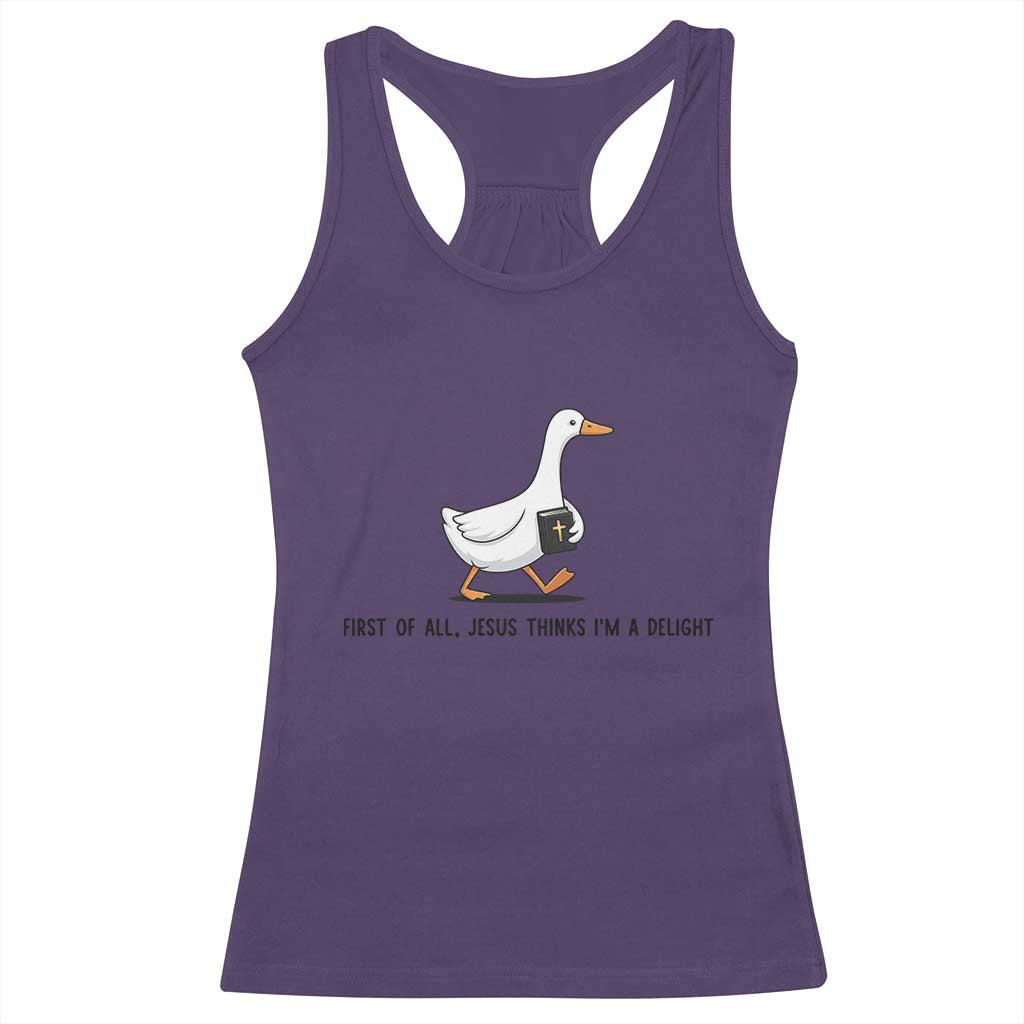 Funny Christian Goose Racerback Tank Top Jesus Thinks I'm A Delight TS14 Purple Print Your Wear