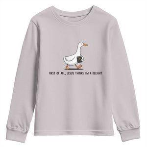 Funny Christian Goose Youth Sweatshirt Jesus Thinks I'm A Delight TS14 Ice Gray Print Your Wear