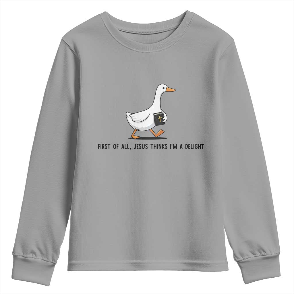 Funny Christian Goose Youth Sweatshirt Jesus Thinks I'm A Delight TS14 Sport Gray Print Your Wear