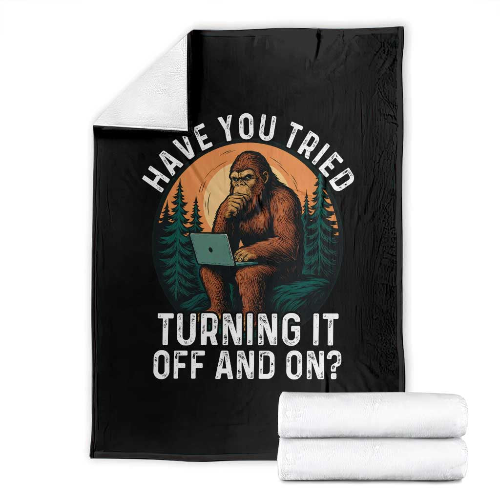 Funny Bigfoot Tech Support Throw Blanket Have You Tried Turning It Off And On Sasquatsch Computer TS14 Black Print Your Wear