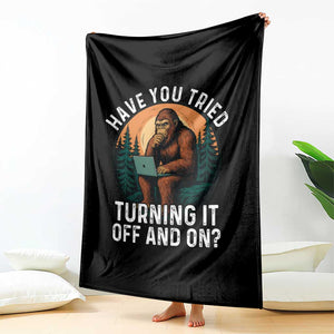 Funny Bigfoot Tech Support Throw Blanket Have You Tried Turning It Off And On Sasquatsch Computer TS14 Print Your Wear