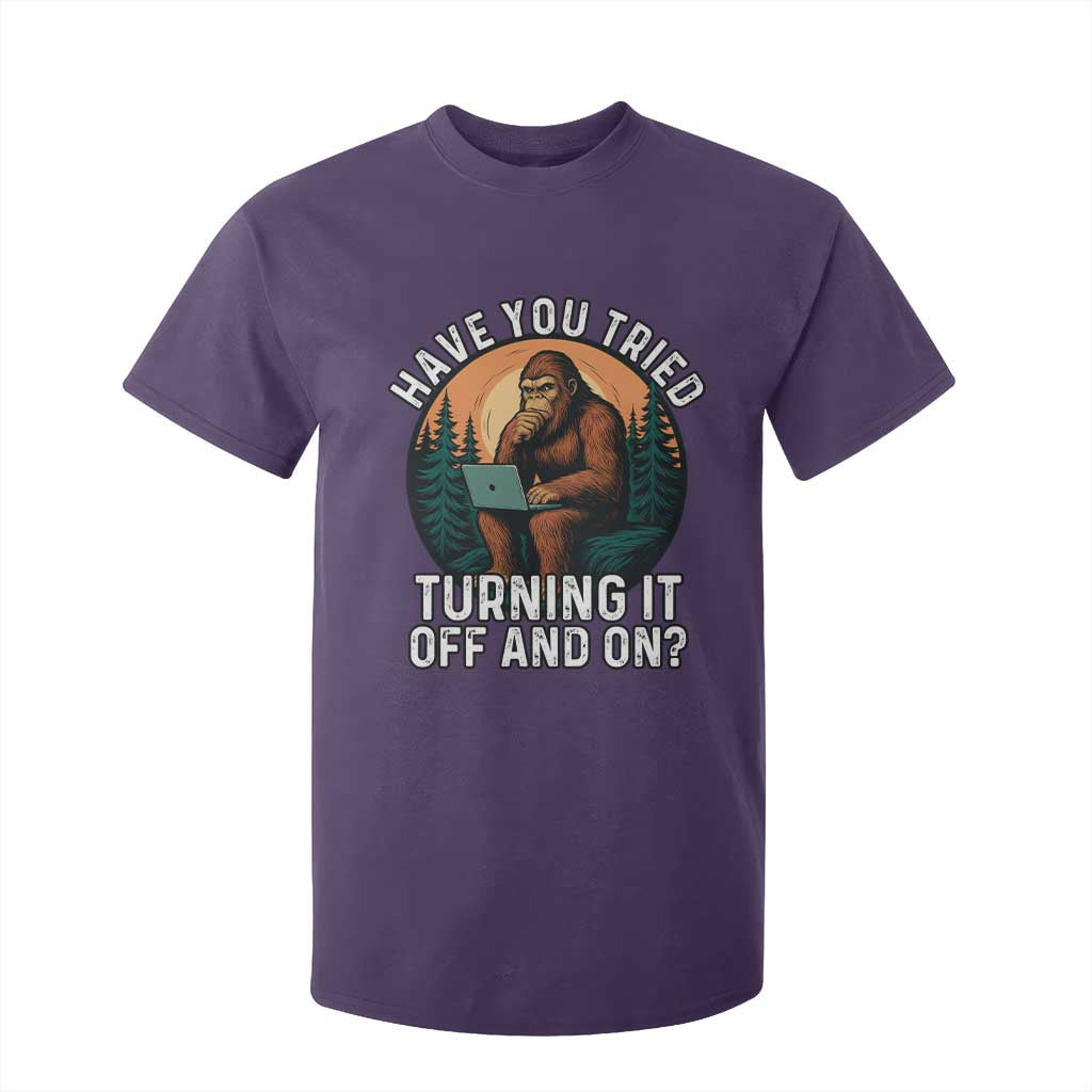 Funny Bigfoot Tech Support T Shirt For Kid Have You Tried Turning It Off And On Sasquatsch Computer TS14 Purple Print Your Wear