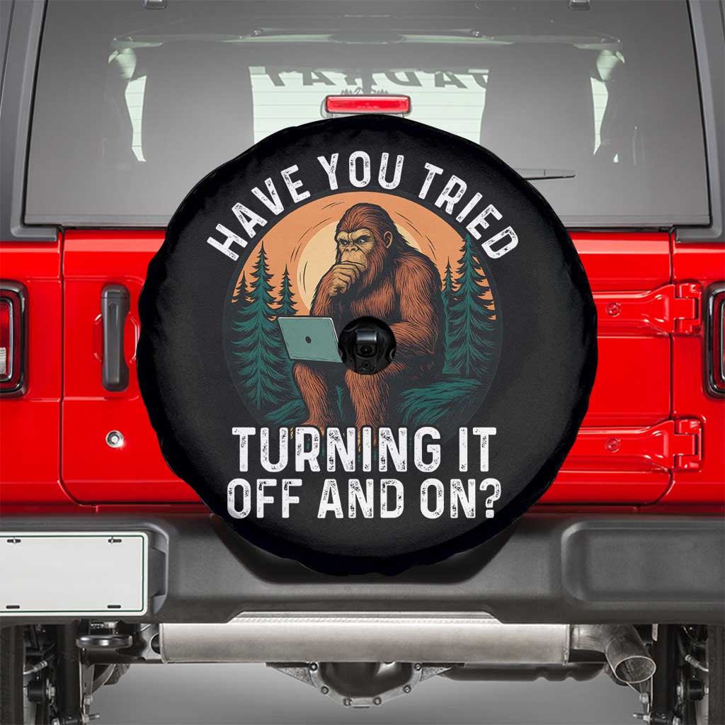 Funny Bigfoot Tech Support Spare Tire Cover Have You Tried Turning It Off And On Sasquatsch Computer TS14 Black Print Your Wear