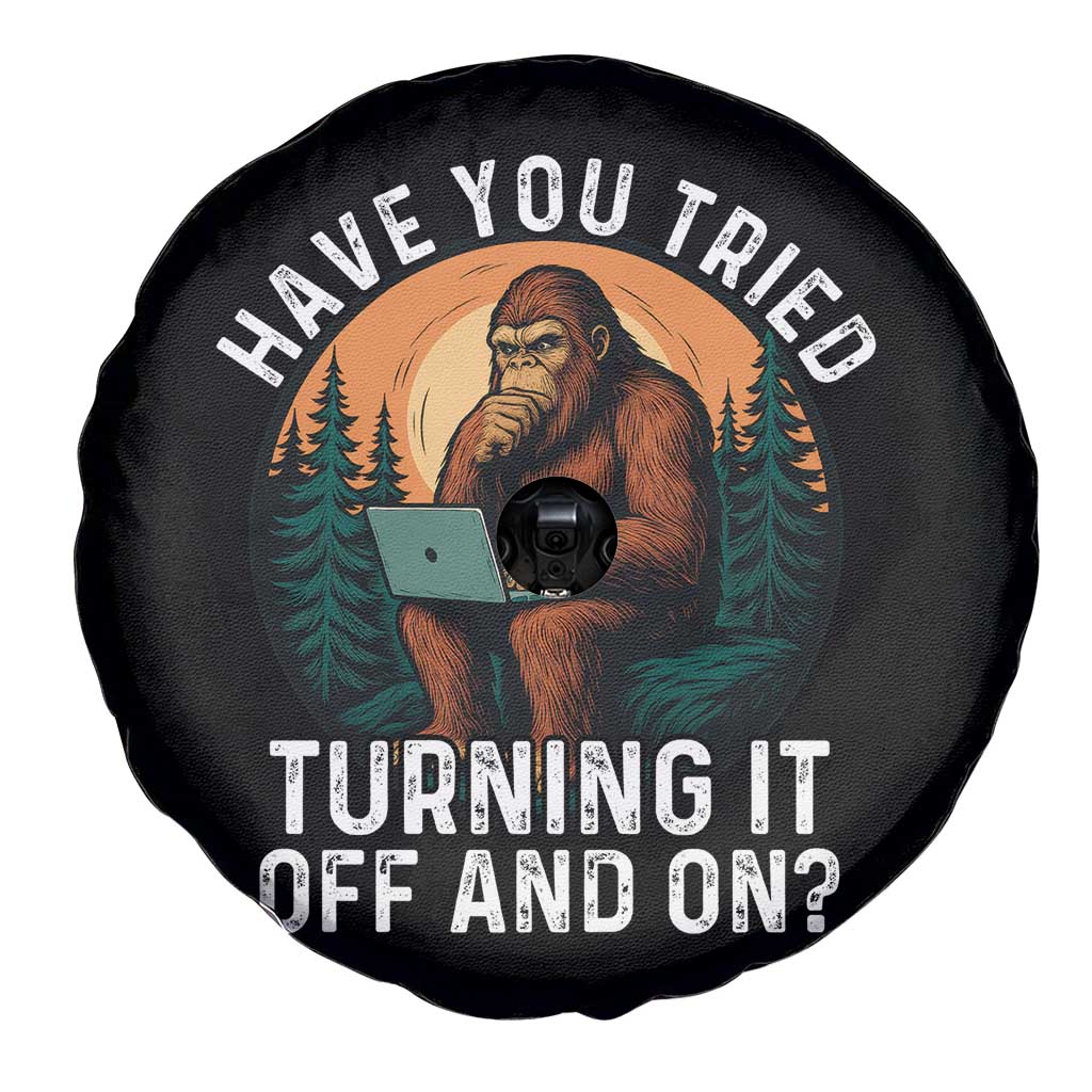 Funny Bigfoot Tech Support Spare Tire Cover Have You Tried Turning It Off And On Sasquatsch Computer TS14 Print Your Wear