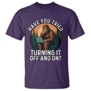 Funny Bigfoot Tech Support T Shirt Have You Tried Turning It Off And On Sasquatsch Computer TS14 Purple Print Your Wear