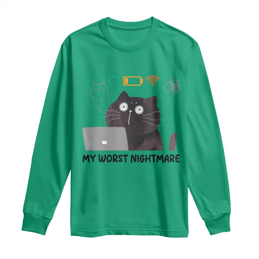 My Worst Nightmare Long Sleeve Shirt Funny Cat Gaming Wifi Loading Hurmor TS14 Irish Green Print Your Wear