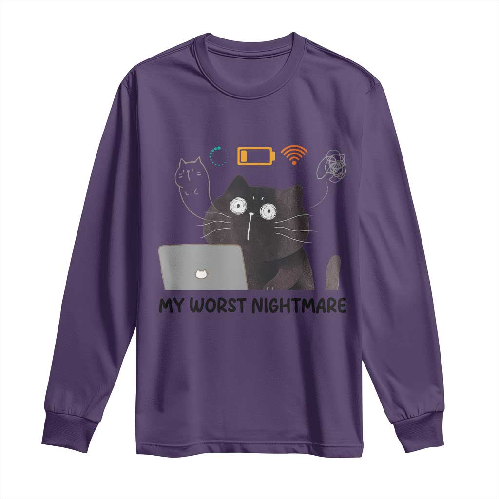 My Worst Nightmare Long Sleeve Shirt Funny Cat Gaming Wifi Loading Hurmor TS14 Purple Print Your Wear
