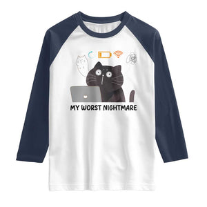 My Worst Nightmare Raglan Shirt Funny Cat Gaming Wifi Loading Hurmor TS14 White Navy Print Your Wear
