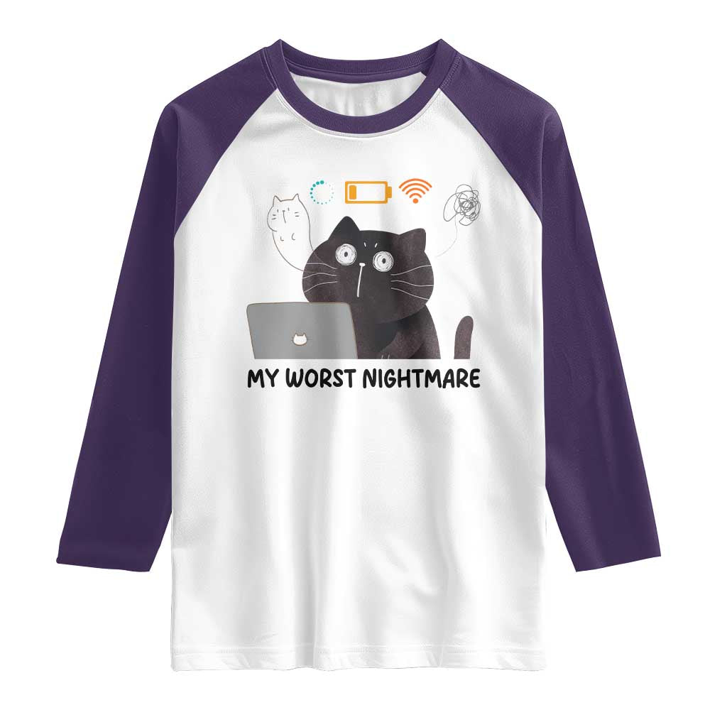 My Worst Nightmare Raglan Shirt Funny Cat Gaming Wifi Loading Hurmor TS14 White Purple Print Your Wear
