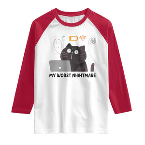 My Worst Nightmare Raglan Shirt Funny Cat Gaming Wifi Loading Hurmor TS14 White Red Print Your Wear