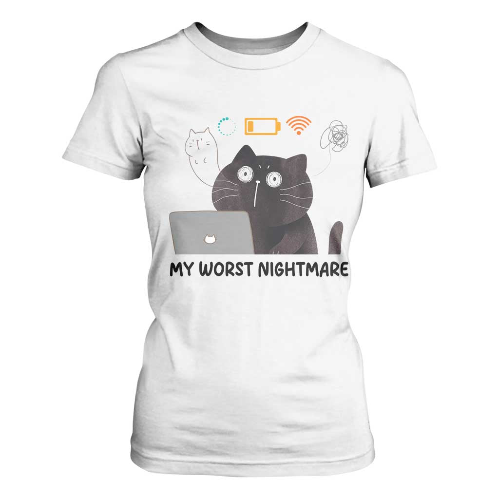 My Worst Nightmare T Shirt For Women Funny Cat Gaming Wifi Loading Hurmor TS14 White Print Your Wear