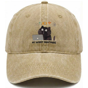 My Worst Nightmare Washed Cotton Baseball Cap Funny Cat Gaming Wifi Loading Hurmor TS14 Washed Cap Universal Fit Khaki Print Your Wear